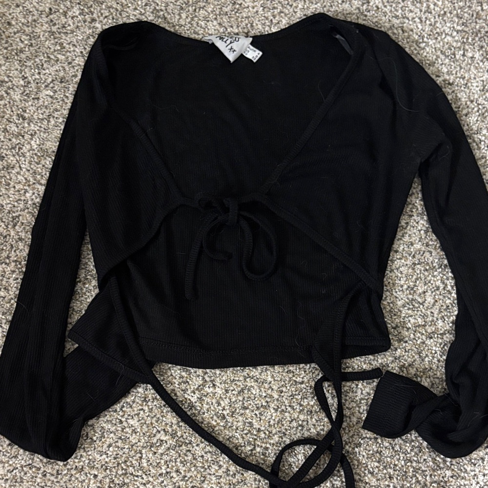 Princess Polly Black Tie-Front Crop Top